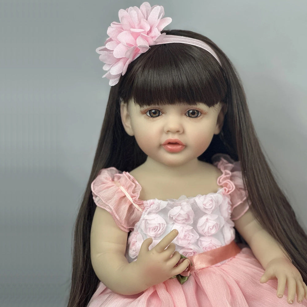 22 Inch Princess Doll with Long Hair Vinyl Full Body Reborn Girl Toy