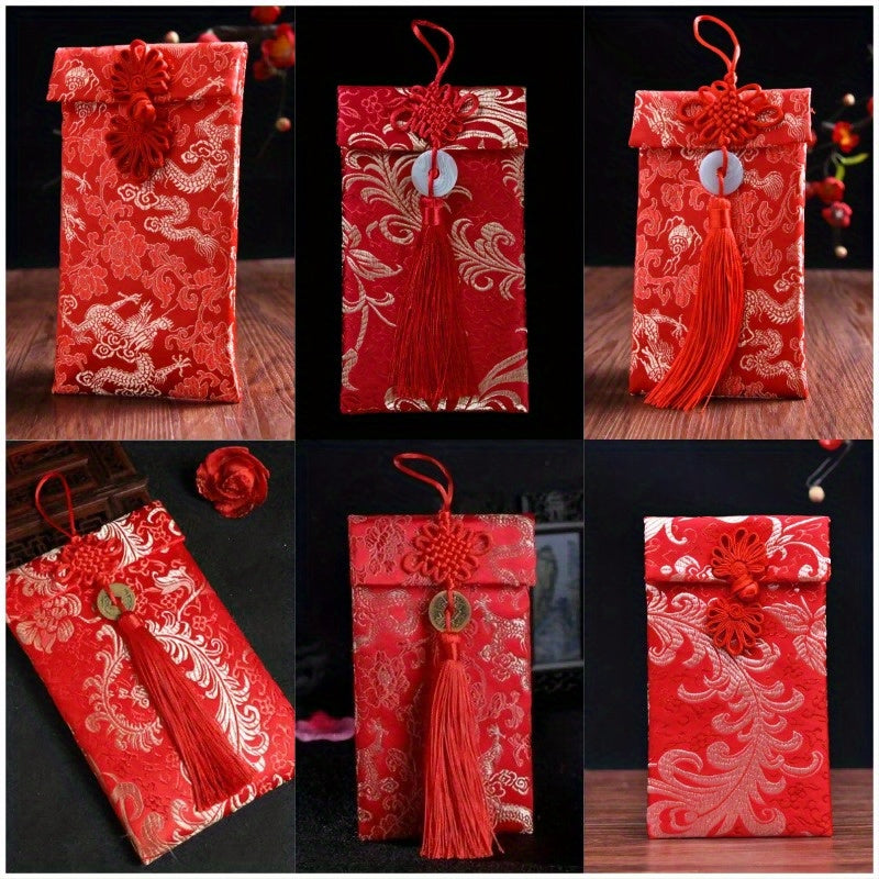 5pcs Chinese Style Floral Cloth Red Envelope Money Pocket