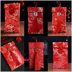 5pcs Chinese Style Floral Cloth Red Envelope Money Pocket
