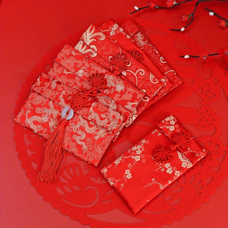 5pcs Chinese Style Floral Cloth Red Envelope Money Pocket