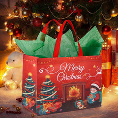 6pcs Large Christmas Pattern Tote Gift Bags With Handles Reusable