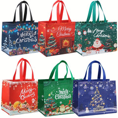 6pcs Large Christmas Pattern Tote Gift Bags With Handles Reusable