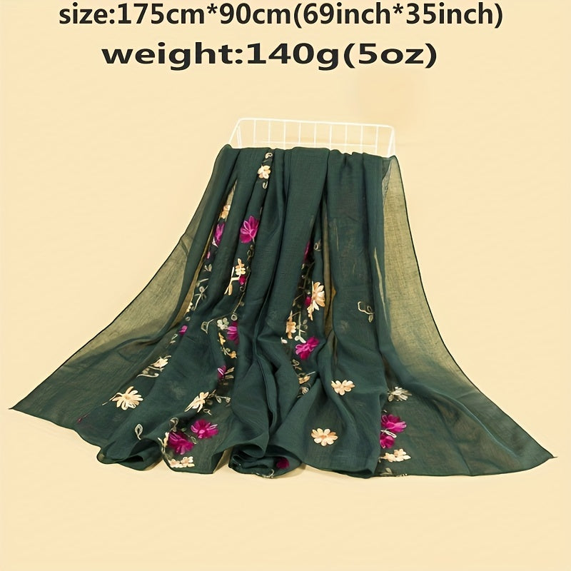 Boho Flower Embroidery Scarf Vintage Thin Shawl Women Head Wrap