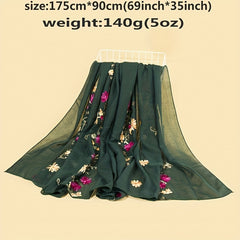 Boho Flower Embroidery Scarf Vintage Thin Shawl Women Head Wrap