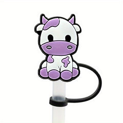 9pcs Cartoon Cow Straw Plugs Set Reusable Dustproof Straw Cap Cup Decoration