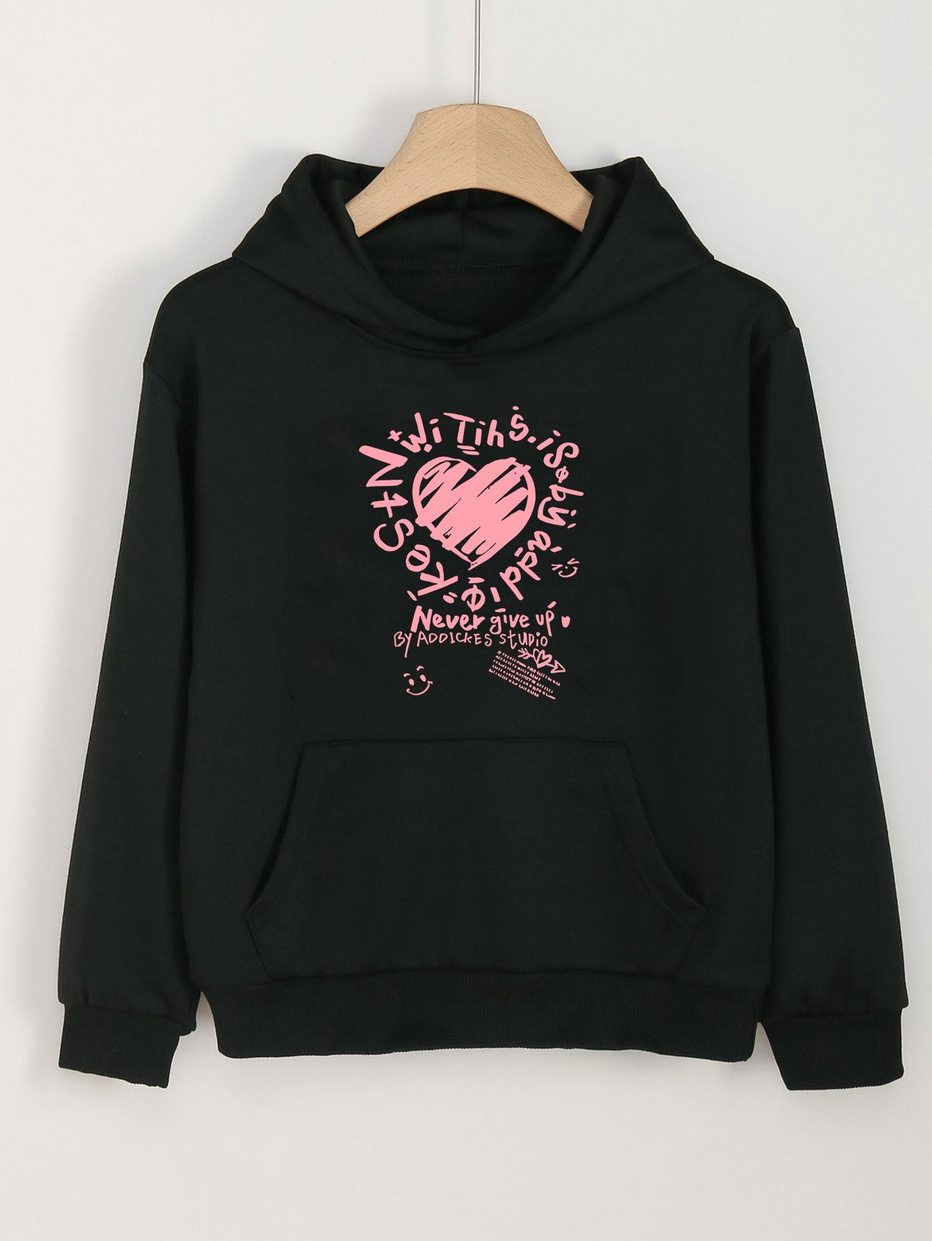 Girls Cartoon Heart Hooded Sweatshirt for Spring and Autumn