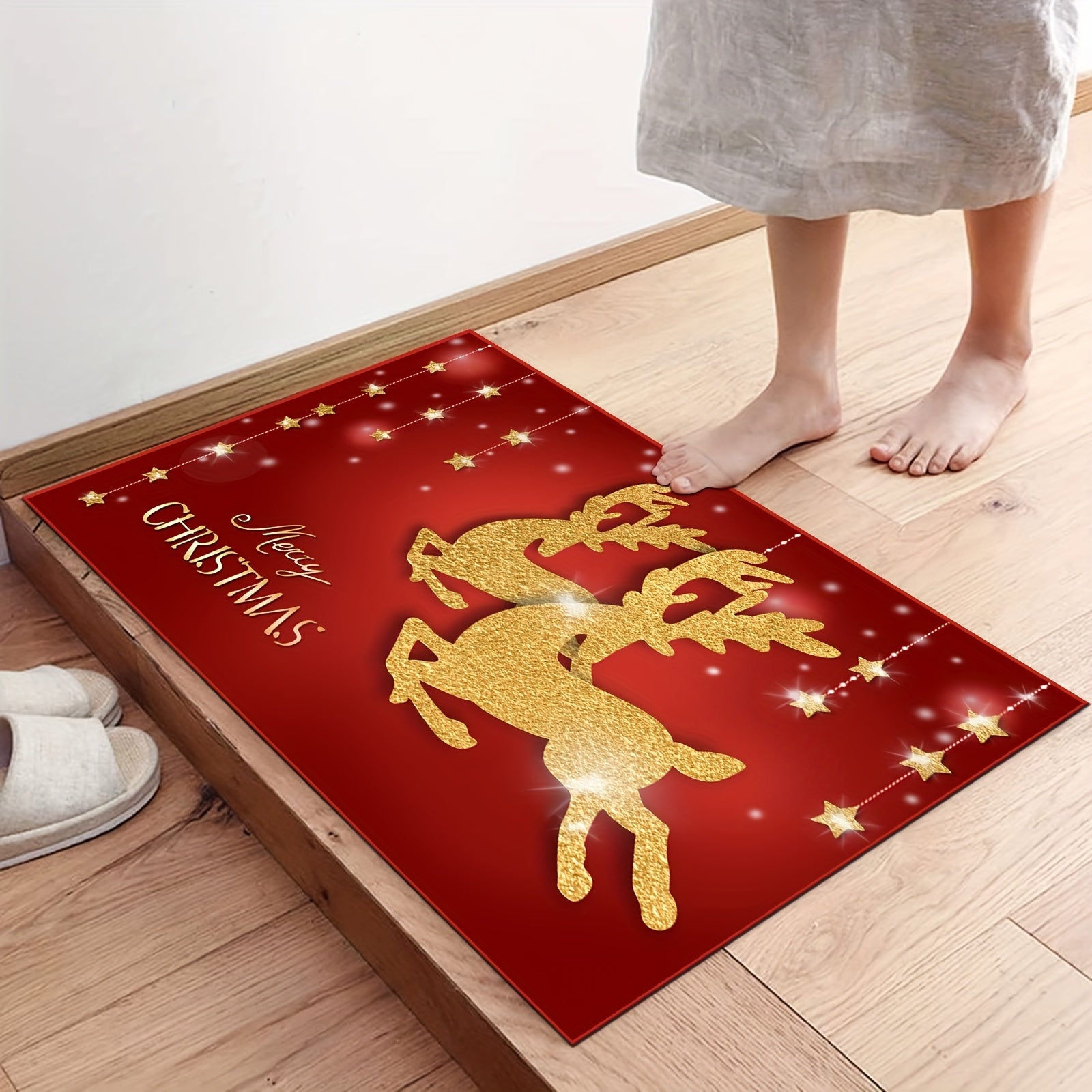 Crystal Velvet Rug Golddeer Pattern Mat Anti-slip Doormat
