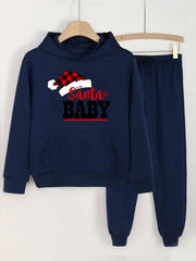 Girls 2pc Santa Baby Hooded Sweatshirt & Solid Sweatpants Set