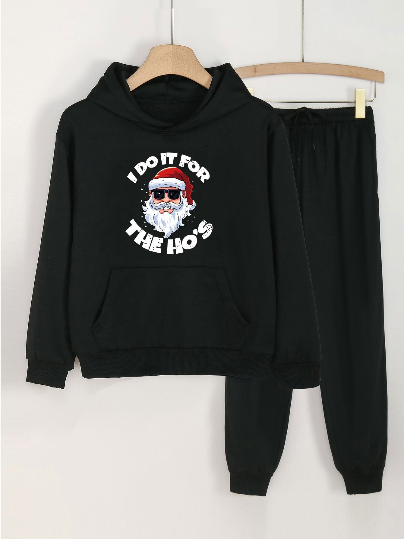 Girls' 2pcs Santa Pattern Pocket Hoodies Pants Set For Spring Fall
