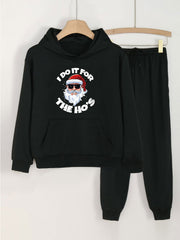 Girls' 2pcs Santa Pattern Pocket Hoodies Pants Set For Spring Fall