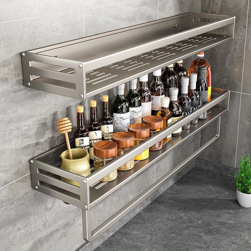 Wall Mounted Kitchen Storage Rack Seasoning Shelf Dishcloth Pot Spoon Holder