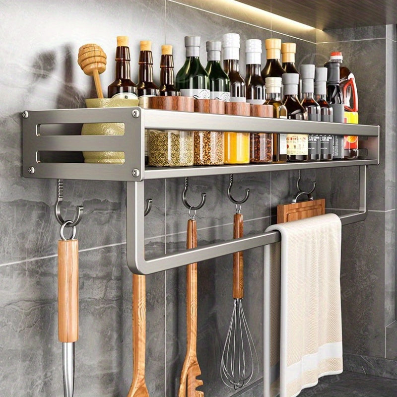 Wall Mounted Kitchen Storage Rack Seasoning Shelf Dishcloth Pot Spoon Holder