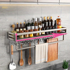 Wall Mounted Kitchen Storage Rack Seasoning Shelf Dishcloth Pot Spoon Holder