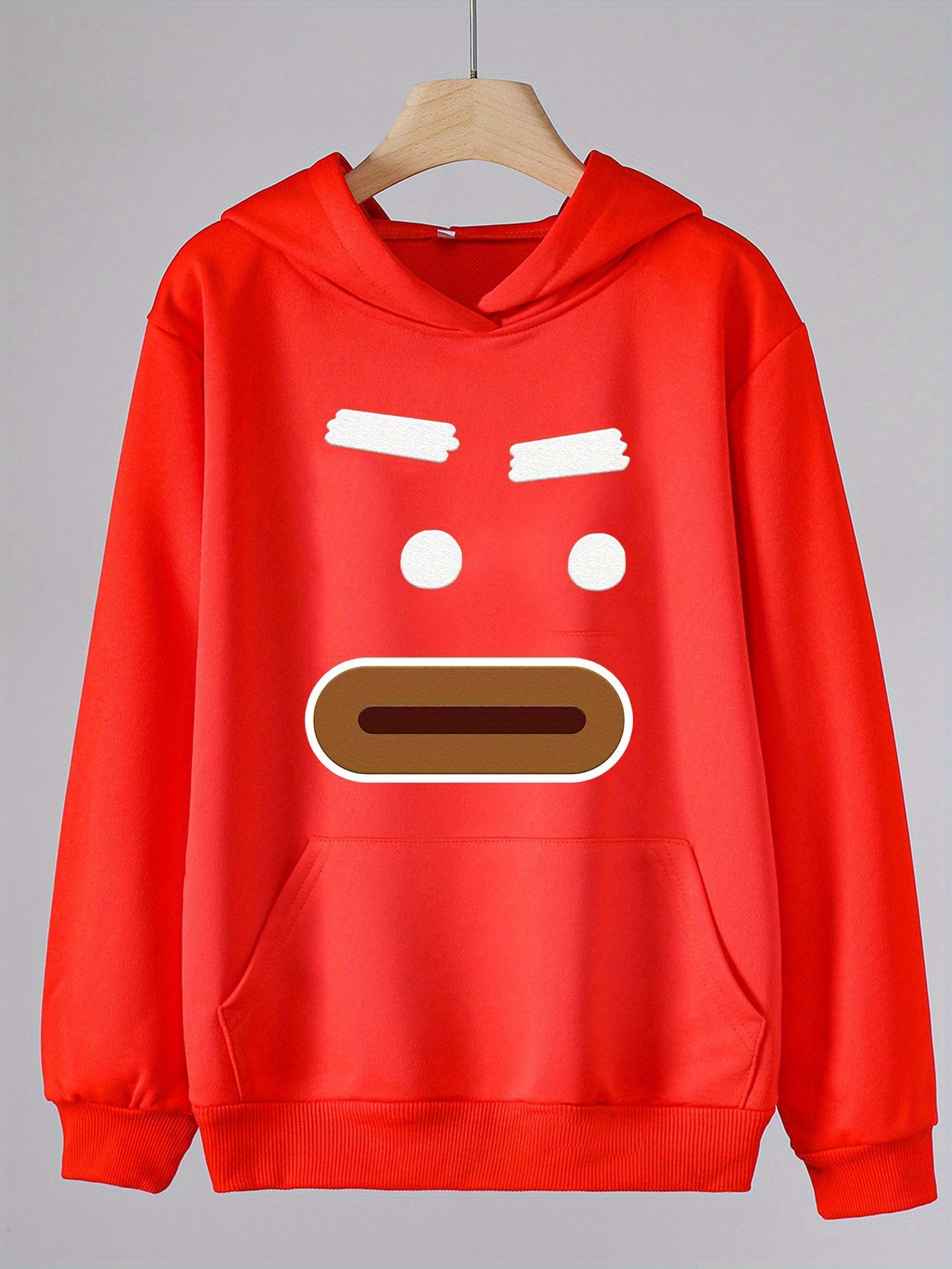 Girls Cartoon Expression Long Sleeve Hooded Sweatshirt for Spring and Autumn