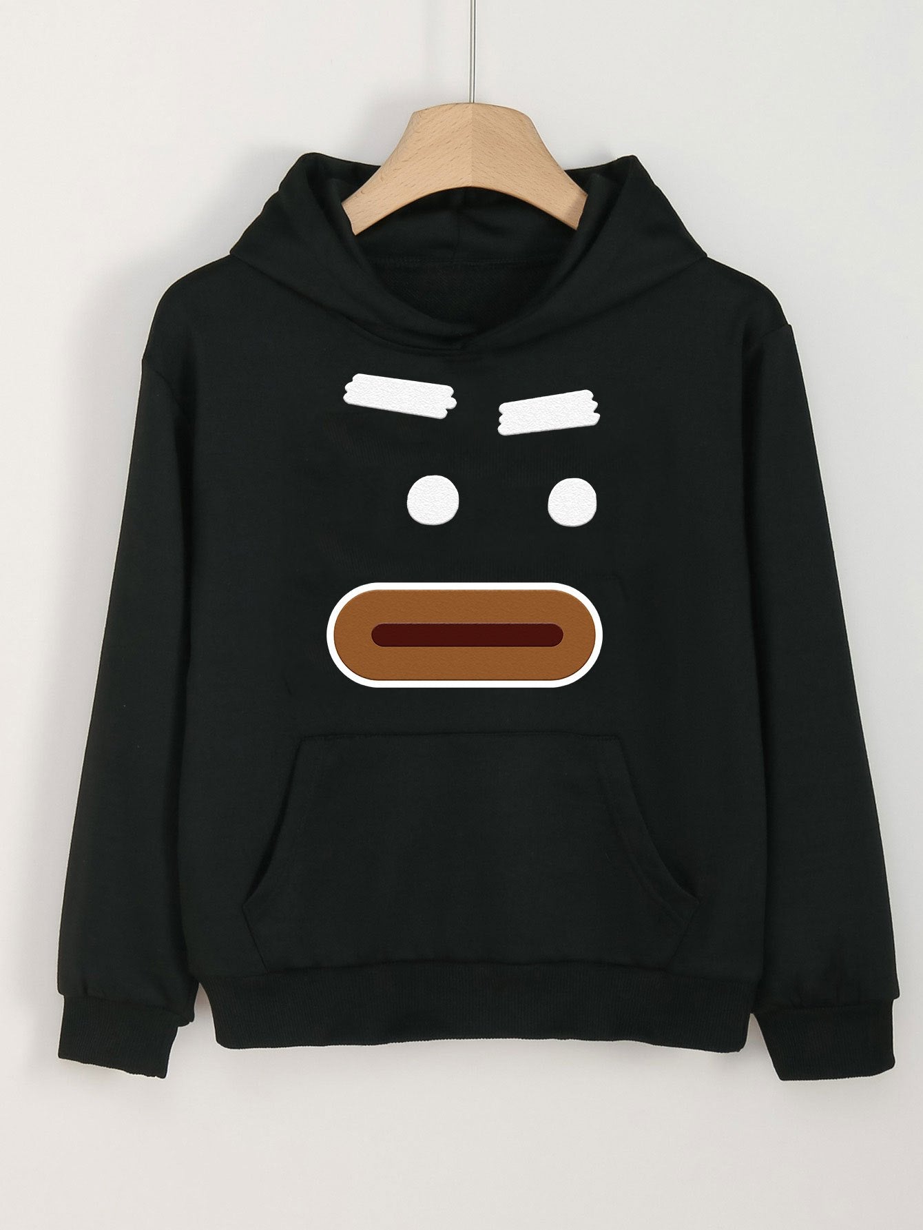 Girls Cartoon Expression Long Sleeve Hooded Sweatshirt for Spring and Autumn