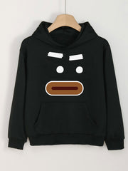 Girls Cartoon Expression Long Sleeve Hooded Sweatshirt for Spring and Autumn