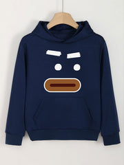 Girls Cartoon Expression Long Sleeve Hooded Sweatshirt for Spring and Autumn