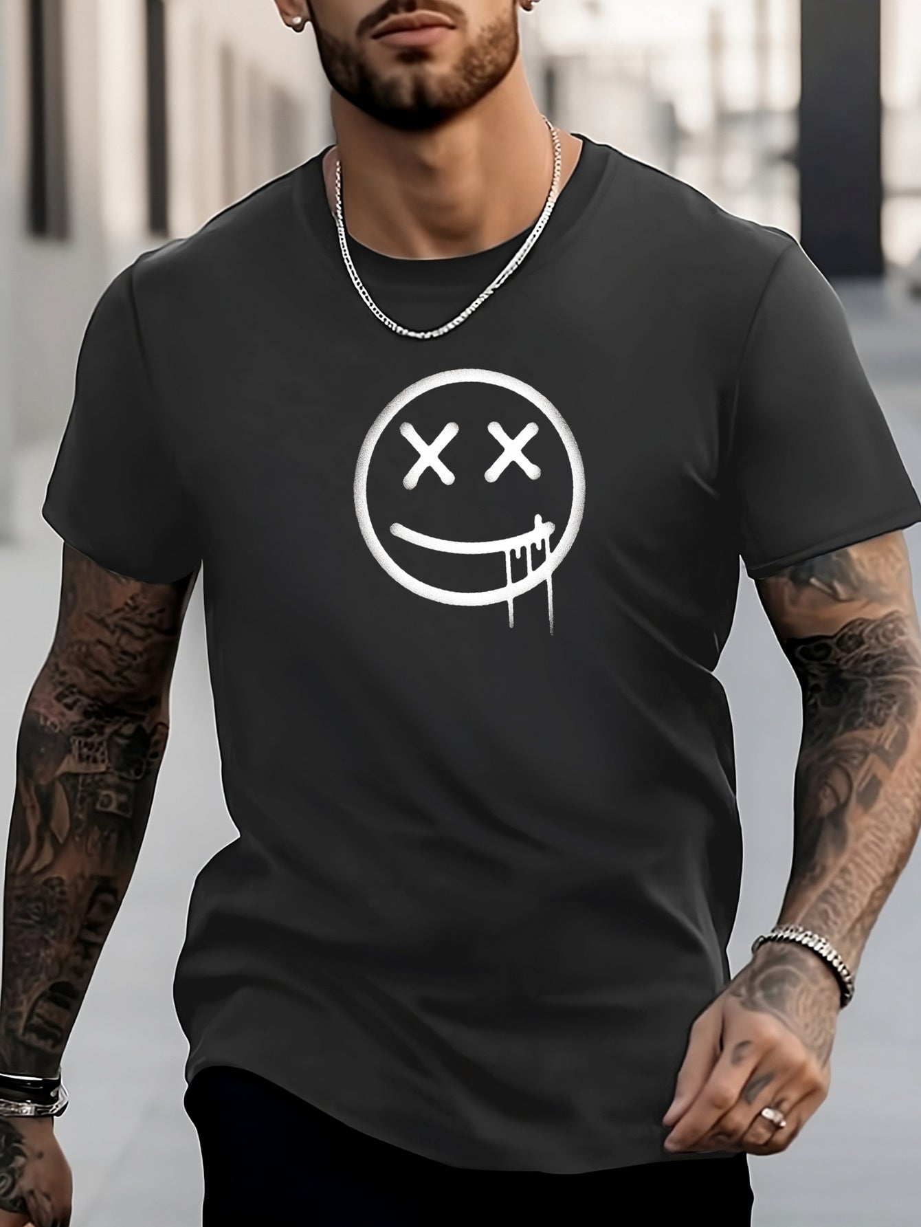 Men's Smiling Face Pattern Shirt for City Walk