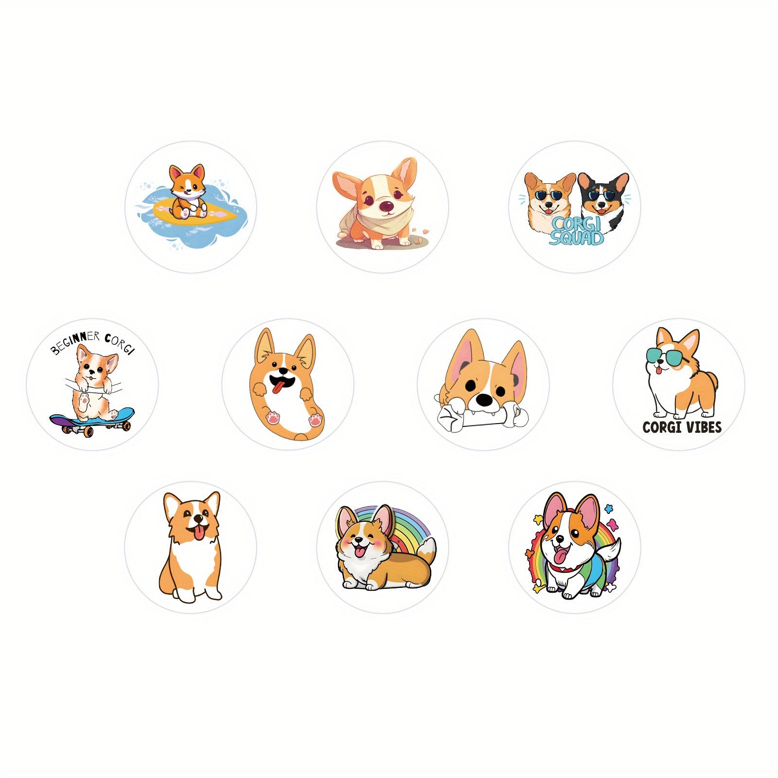 500pcs Corgi Dog Funny Stickers - 10 Patterns - Cartoon Stickers