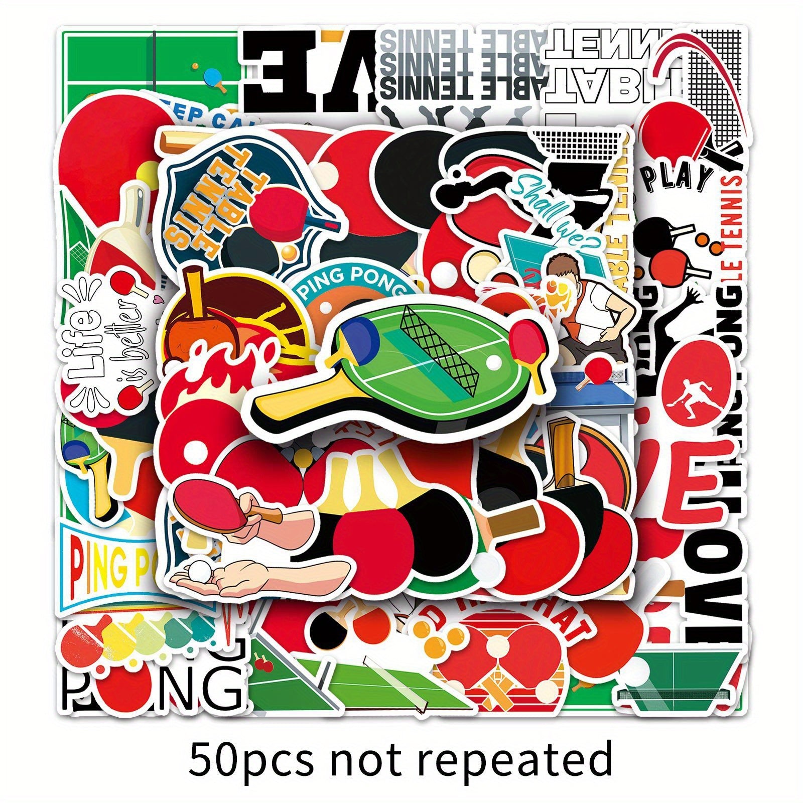 50pcs Table Tennis Graffiti Stickers Laptop Skateboard Phone Water Bottle Travel