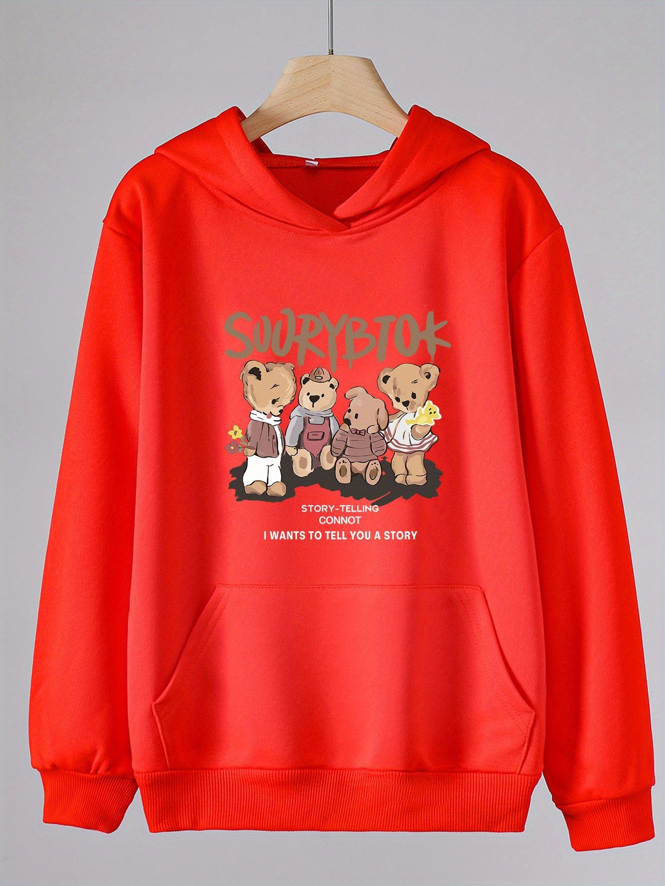 Girls Cartoon Bears Pattern Hooded Sweatshirt for Spring and Autumn