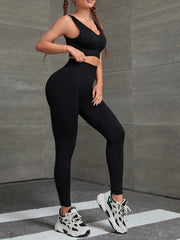 Yoga Sports Bra & Solid Leggings Set Women's Activewear