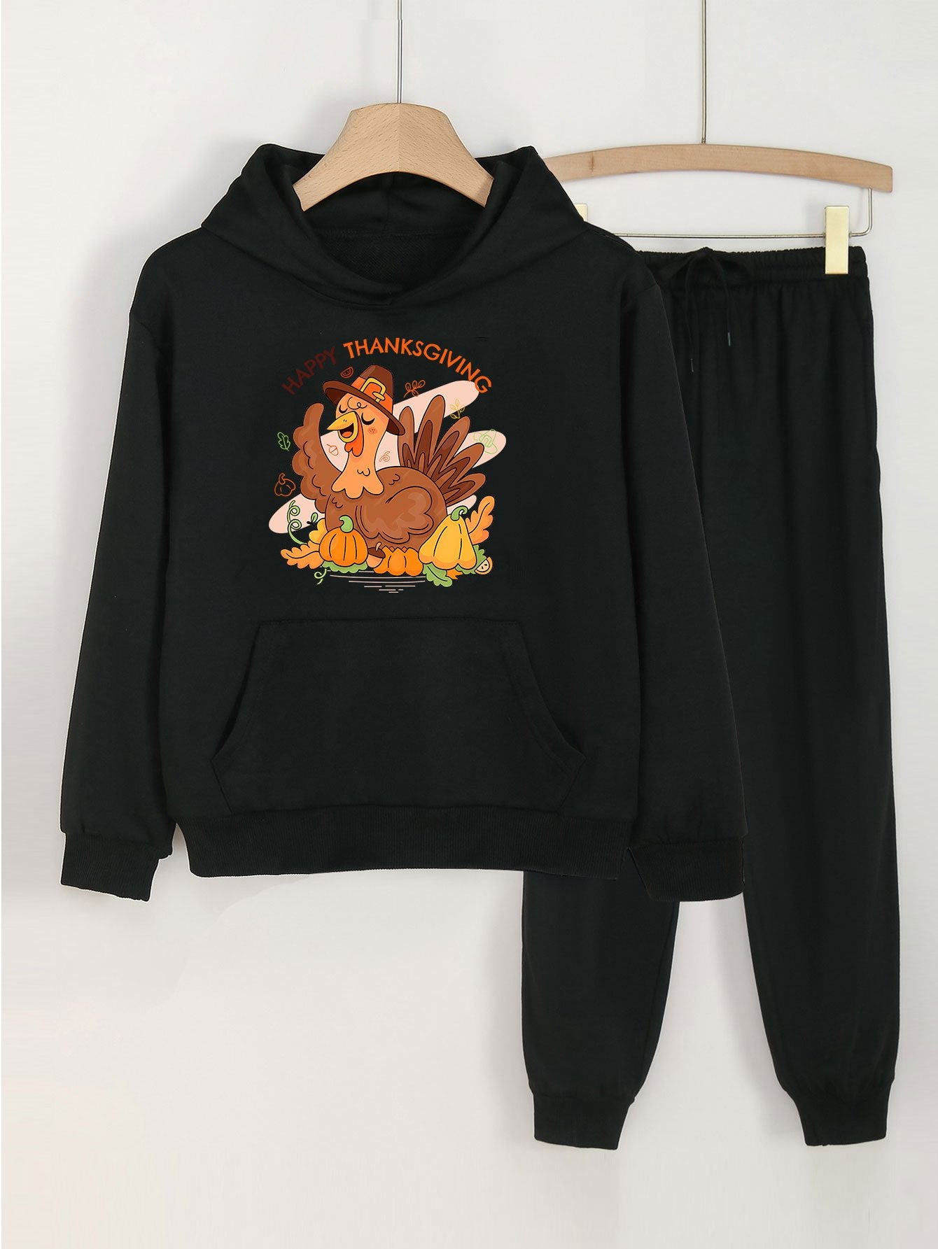 2pcs Turkey Print Hoodies Jogger Pants Set Girls Sports Spring Fall Gift