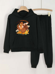 2pcs Turkey Print Hoodies Jogger Pants Set Girls Sports Spring Fall Gift