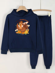 2pcs Turkey Print Hoodies Jogger Pants Set Girls Sports Spring Fall Gift