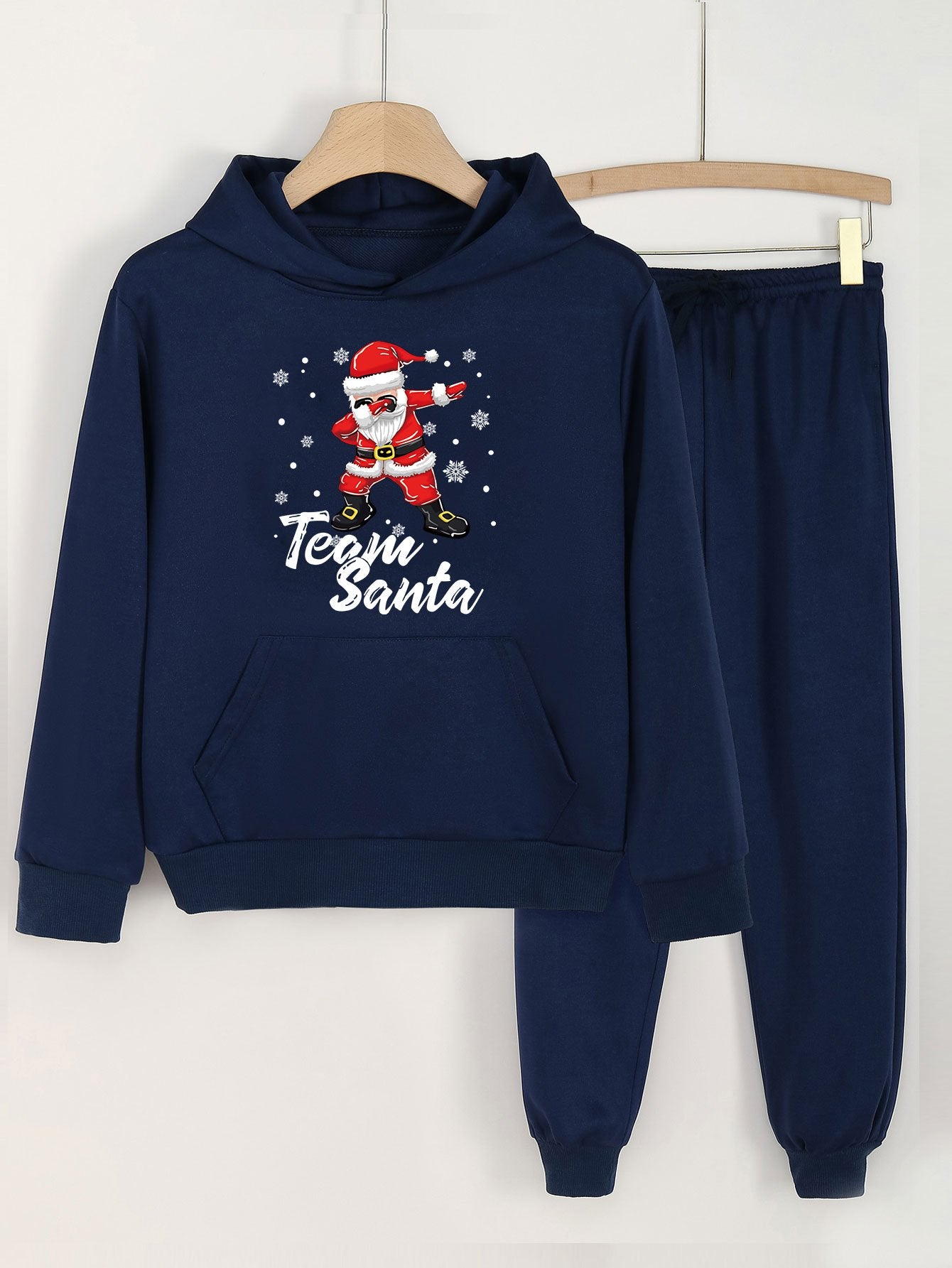 2pcs Santa Print Hoodies Jogger Pants Set For Girls Christmas Gift