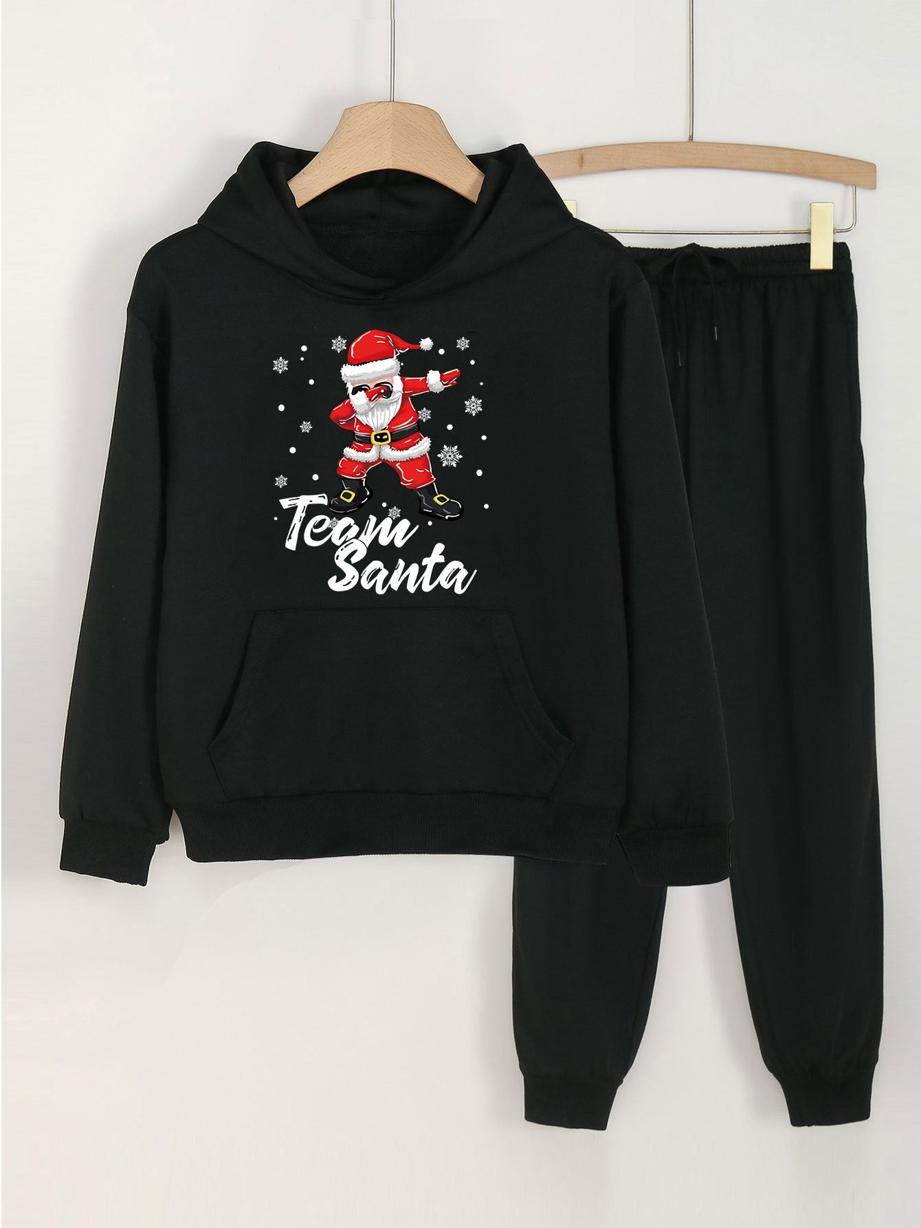 2pcs Santa Print Hoodies Jogger Pants Set For Girls Christmas Gift