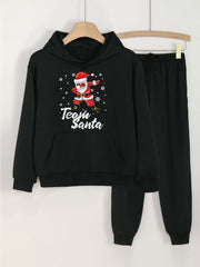 2pcs Santa Print Hoodies Jogger Pants Set For Girls Christmas Gift
