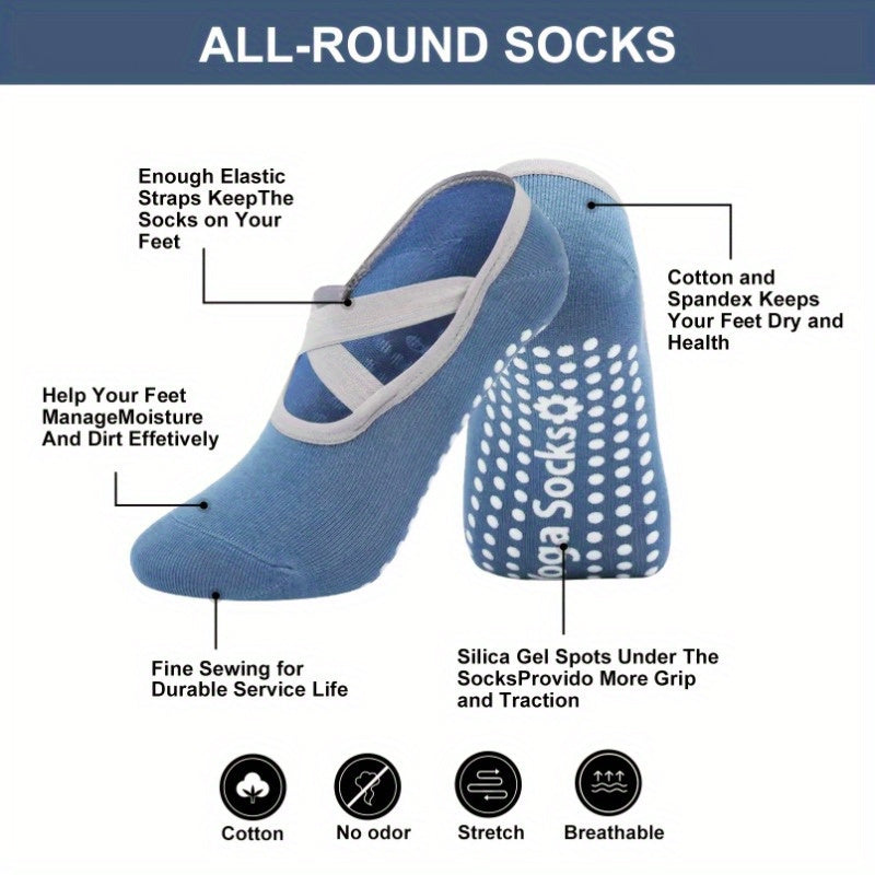 Women's Non Slip Yoga Socks with Cross Strap Grip for Yoga Ballet Pilates