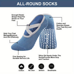 Women's Non Slip Yoga Socks with Cross Strap Grip for Yoga Ballet Pilates