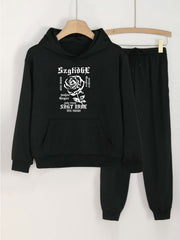 Rose Print Hoodies Jogger Pants Set Girls Spring Fall