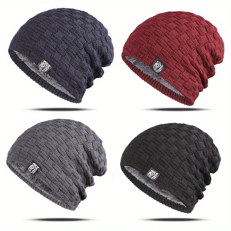 Men's Fleece-Lined Knitted Cap for Autumn/Winter