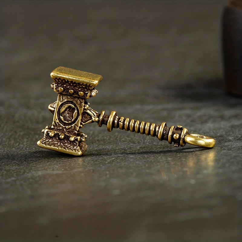 Solid Brass Hammer Keychain Creative Keyring Pendant