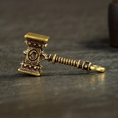 Solid Brass Hammer Keychain Creative Keyring Pendant