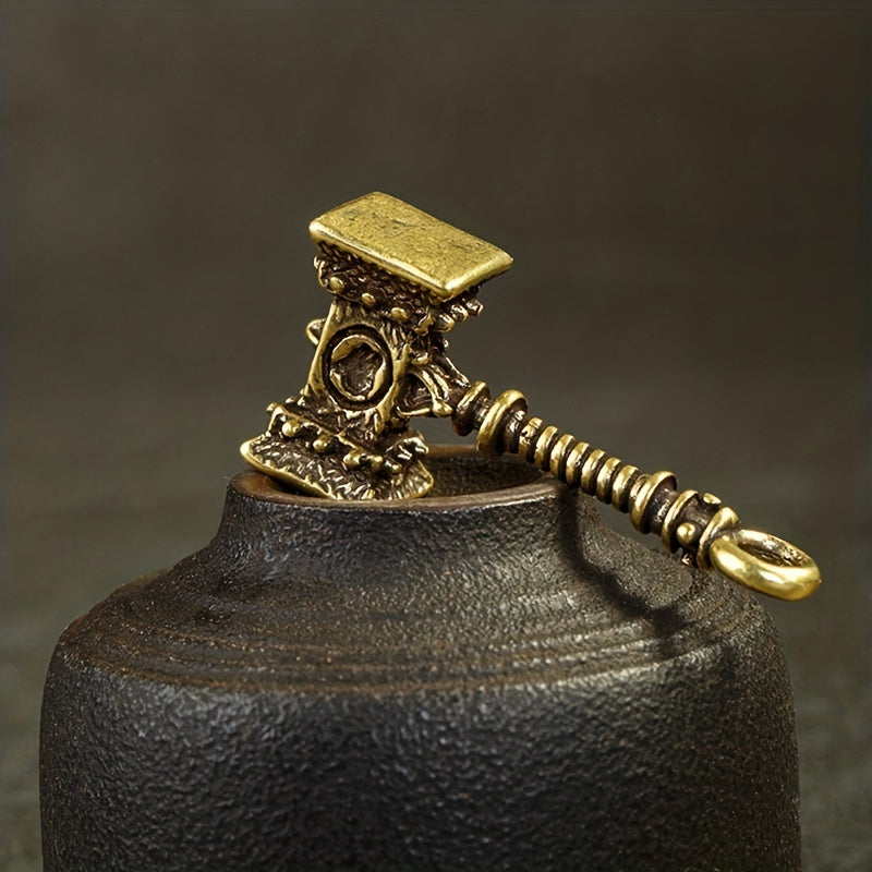 Solid Brass Hammer Keychain Creative Keyring Pendant