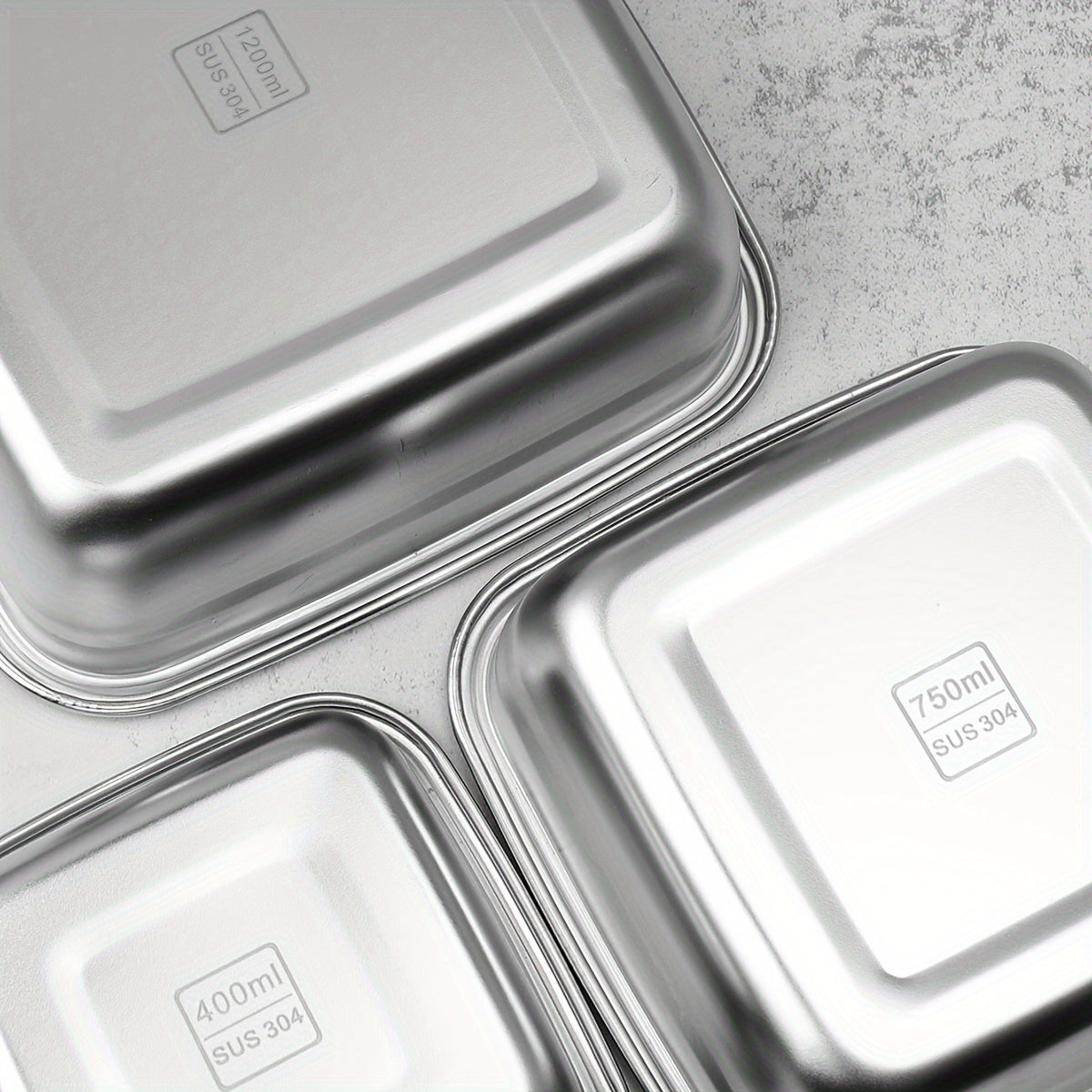 3pcs Stainless Steel Sealed Fresh keeping Box Set 400 750 1200ml