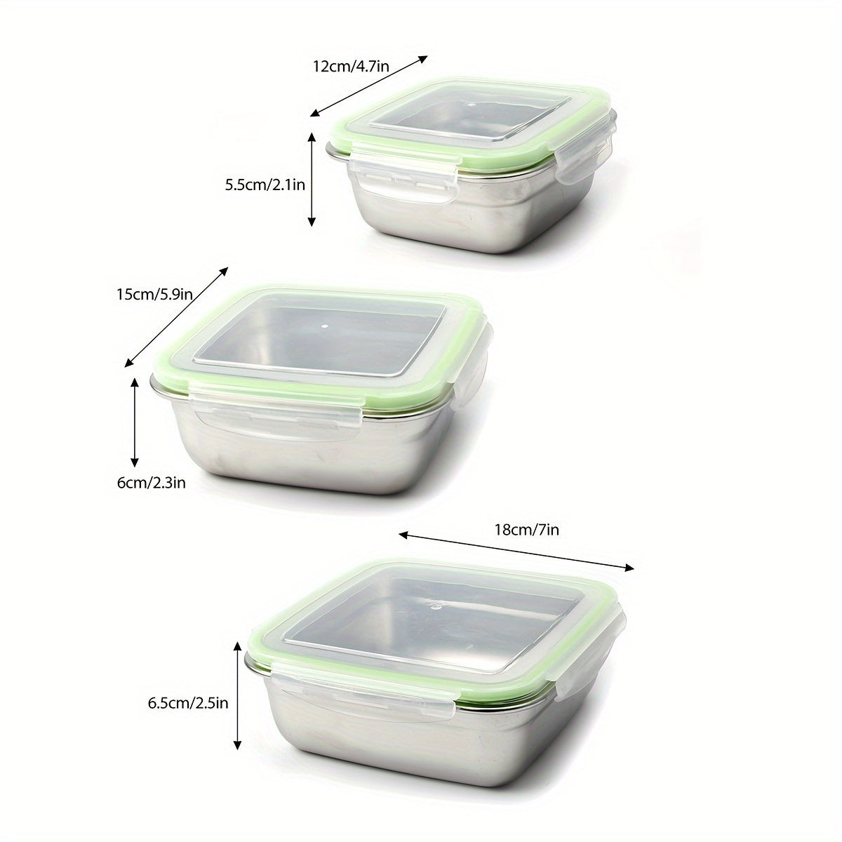 3pcs Stainless Steel Sealed Fresh keeping Box Set 400 750 1200ml