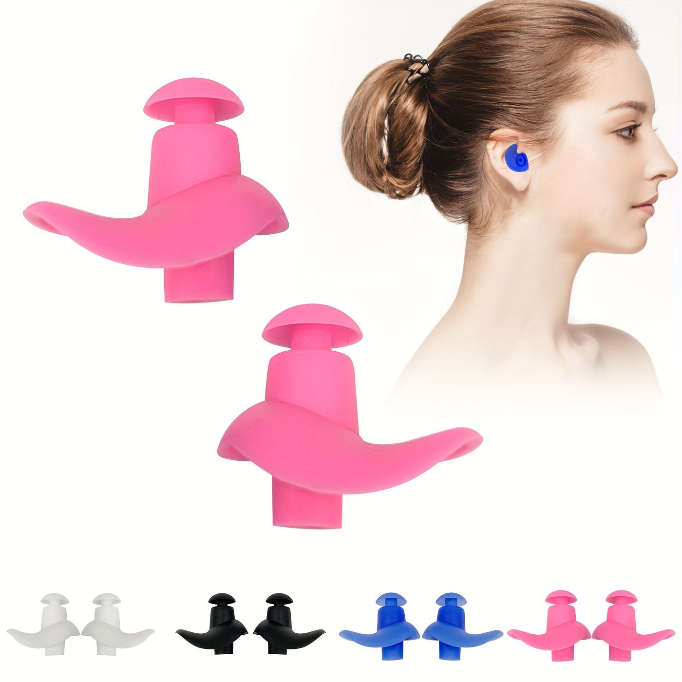 4 Pairs Reusable Silicone Ear Plugs for Swimming & Surfing