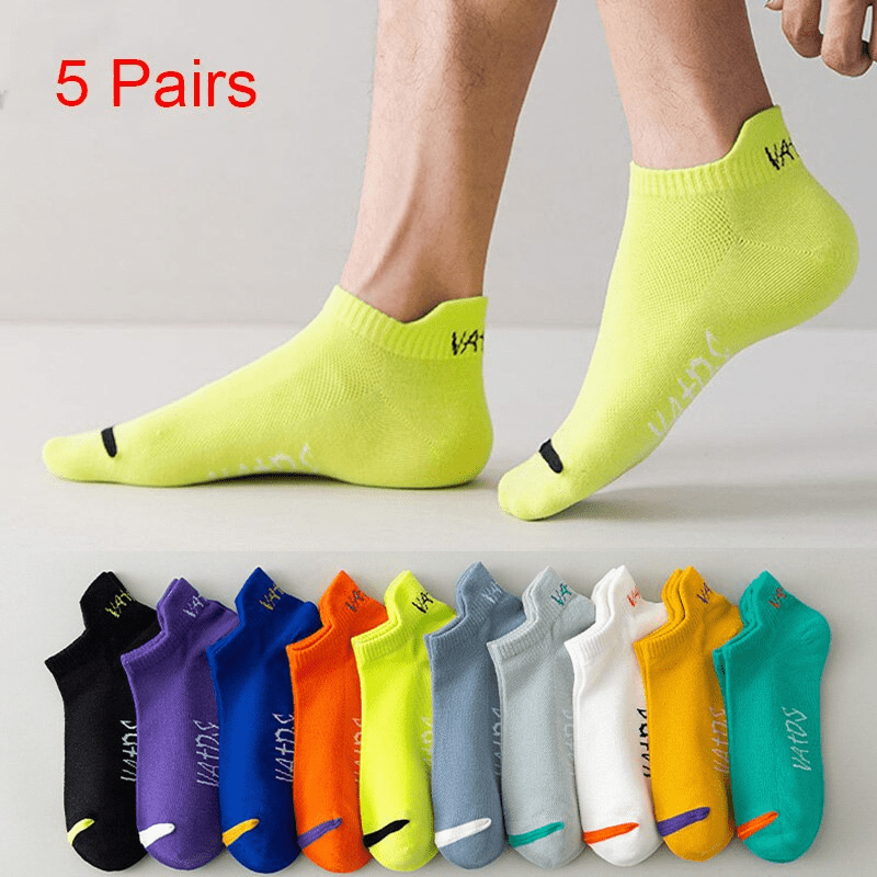 5 Pairs Bright Ankle Socks For Men Breathable Sport Running Socks