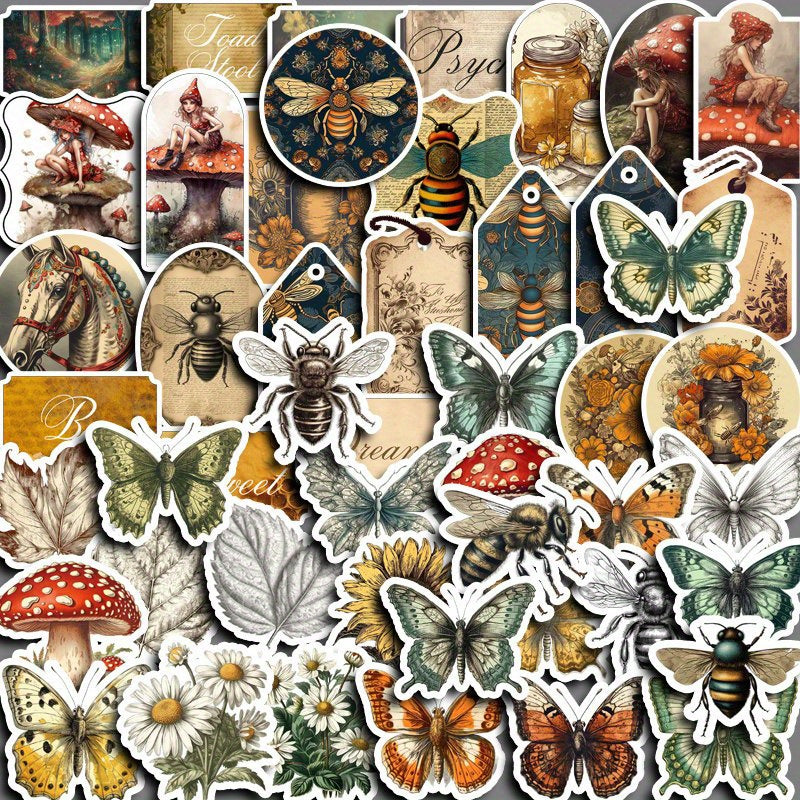 50pcs Retro Animal Stickers Waterproof Vinyl Stickers For Water Bottle Laptops