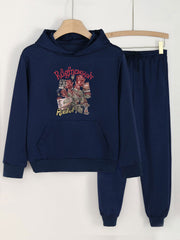 Girls Flowers Print Hoodie Sweatshirt & Solid Sweatpants Set