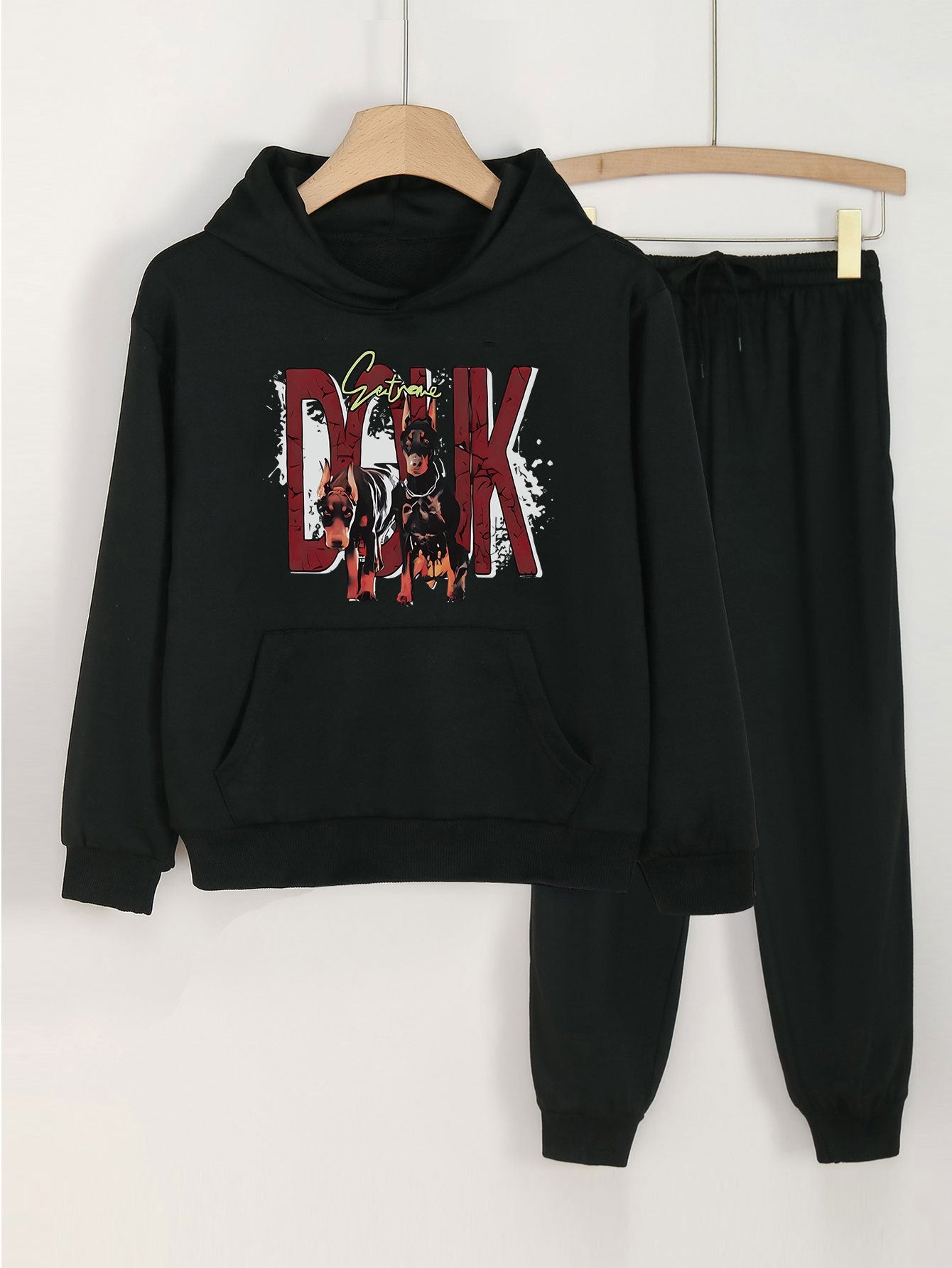 Girls Dogs Print Hoodie & Solid Sweatpants Set