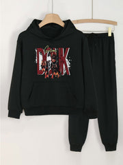 Girls Dogs Print Hoodie & Solid Sweatpants Set