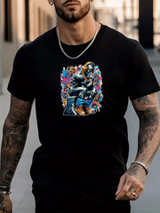 Men's Thinking Man Pattern Shirt Casual Crew Neck Short Sleeve Tee