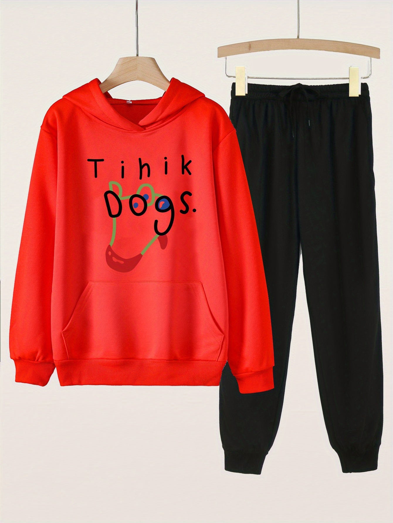 2pcs Dogs Print Hooded Outfit For Girls Hoodie & Comfy Pants Set
