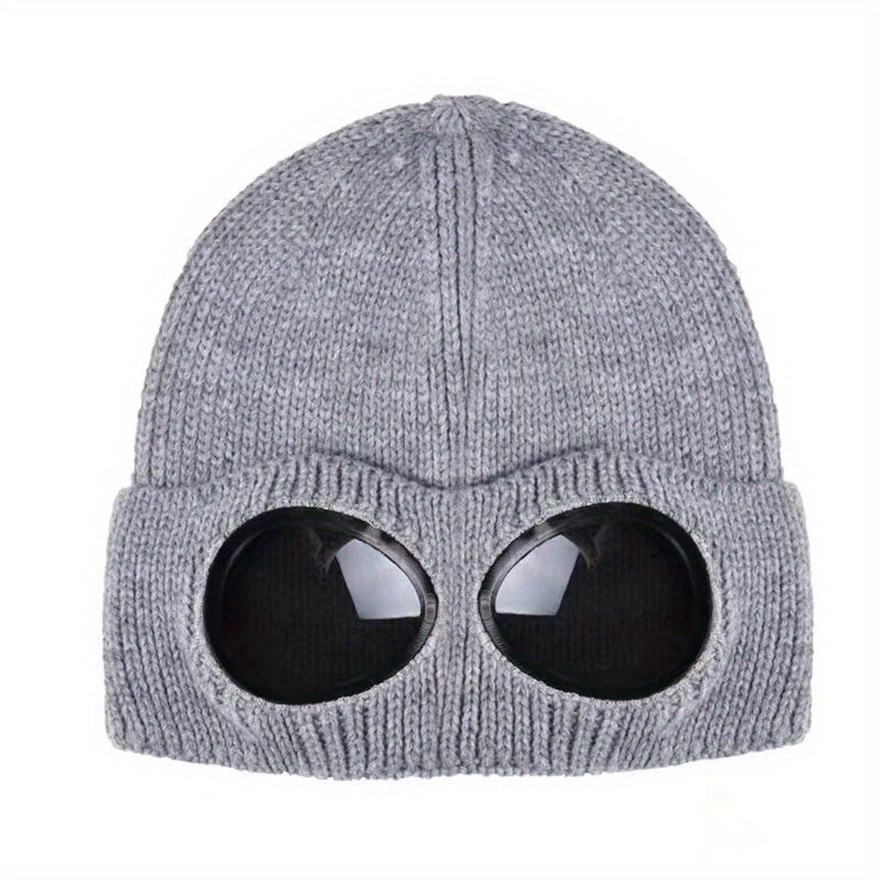 Winter Knitted Beanie Hat With Goggles Ear Protection Warm Hat